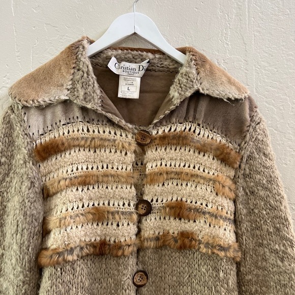 Christian Dior by John Galliano Vintage Fall 2000 Yak Cashmere Knit + Fur Coat - Picture 5 of 13